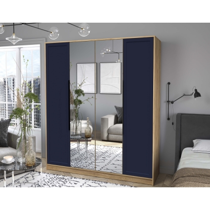 Шкаф распашной Тренд КТ-Ш4 (з) (Дуб золотой ЛДСП/ Индиго ЛМДФ) Ш1800 В2128 Г547